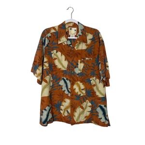 Banana Cabana 100% Silk Short Sleeve Tropical Print Button Up Men's Size XL
